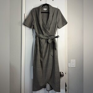 EUC Calvin Klein Plaid Midi Wrap Dress